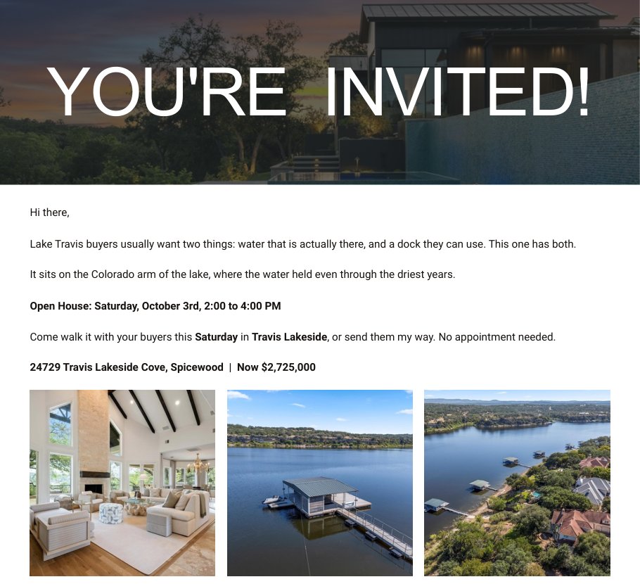 Open house email sample